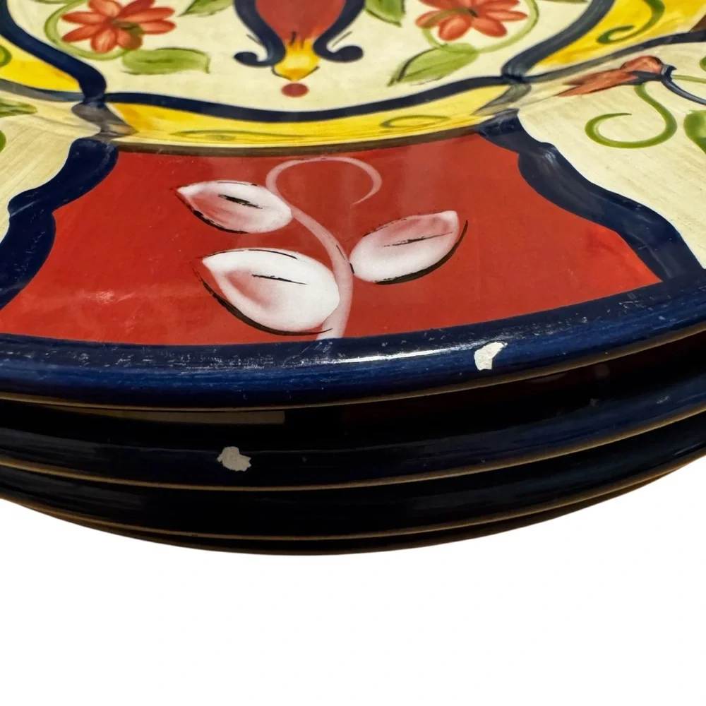 Vintage Pier 1 Lunch Salad 9 in Plates Vallarta Hand Painted Colorful Set of 4